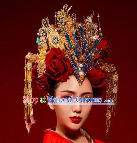 Chinese Ancient Handmade Classical Hair Accessories Phoenix Coronet Hairpins Bride Headdress for Women