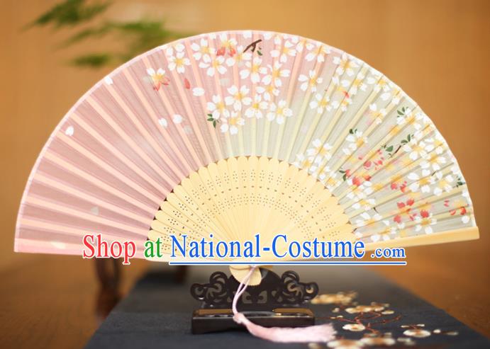 Traditional Chinese Crafts Printing Sakura Pink Folding Fan, China Sensu Paper Fans for Women