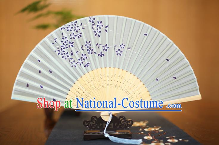 Traditional Chinese Crafts Printing Sakura Grey Folding Fan, China Sensu Paper Fans for Women