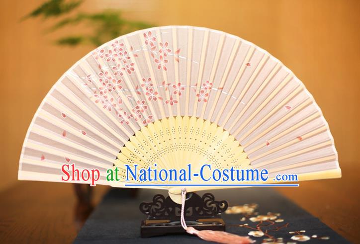 Traditional Chinese Crafts Printing Sakura Pink Folding Fan, China Sensu Paper Fans for Women