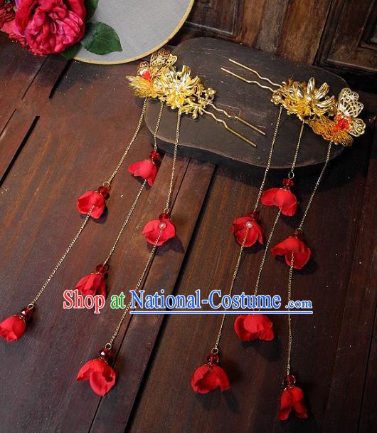 Chinese Ancient Handmade Classical Wedding Hair Accessories Xiuhe Suit Tassel Hairpins for Women