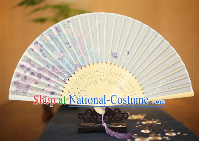 Traditional Chinese Crafts Printing Flowers Folding Fan, China Sensu Paper Fans for Women