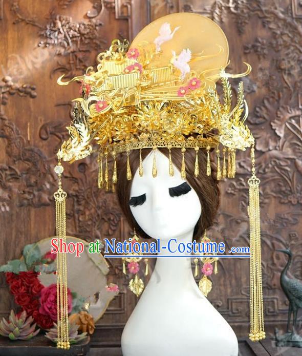 Chinese Ancient Handmade Classical Wedding Hair Accessories Exaggerated Headdress Phoenix Coronet Hairpins for Women