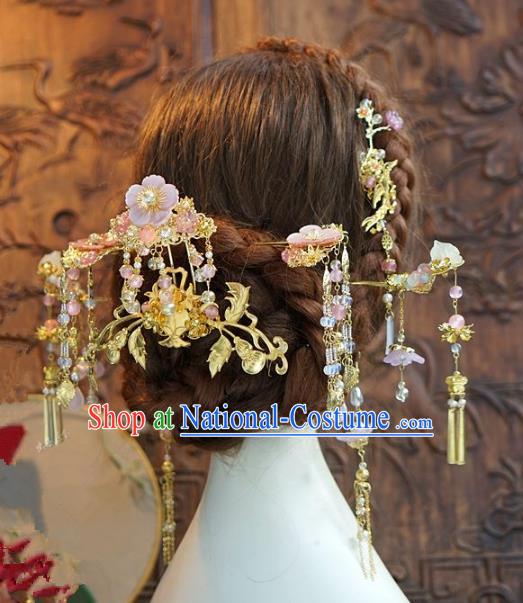 Chinese Ancient Handmade Classical Wedding Hair Accessories Xiuhe Suit Hairpins Complete Set for Women