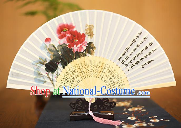 Traditional Chinese Crafts Printing Epiphyllum White Folding Fan, China Sensu Paper Fans for Women