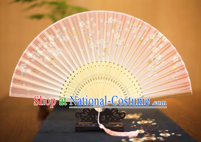 Traditional Chinese Crafts Printing Pink Folding Fan, China Sensu Paper Fans for Women