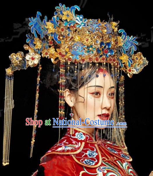 Asian Chinese Ancient Handmade Classical Hair Accessories Bride Luxurious Phoenix Coronet Hairpins Complete Set for Women