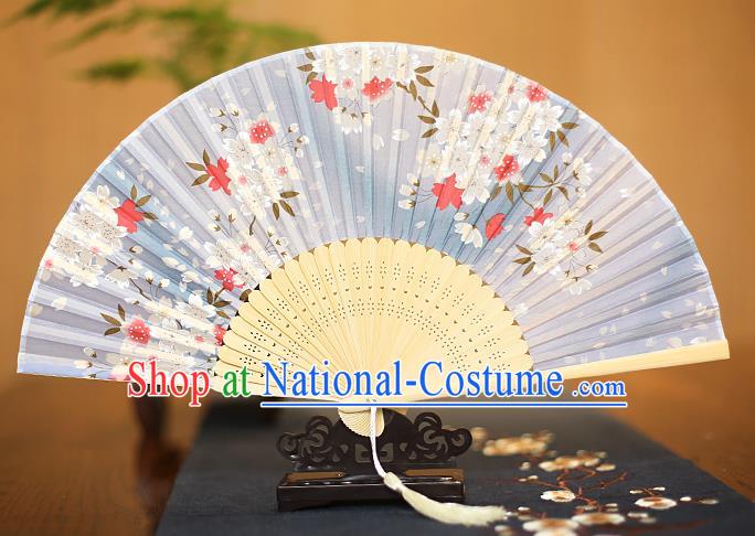 Traditional Chinese Crafts Printing Blue Folding Fan, China Sensu Paper Fans for Women