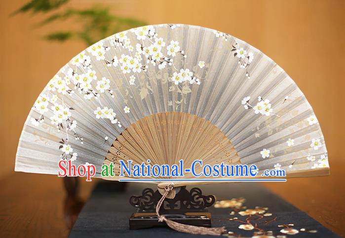 Traditional Chinese Crafts Printing Begonia Grey Folding Fan, China Sensu Paper Fans for Women