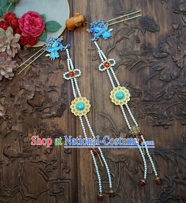 Chinese Handmade Classical Hair Accessories Ancient Palace Lady Tassel Step Shake Phoenix Hairpins for Women