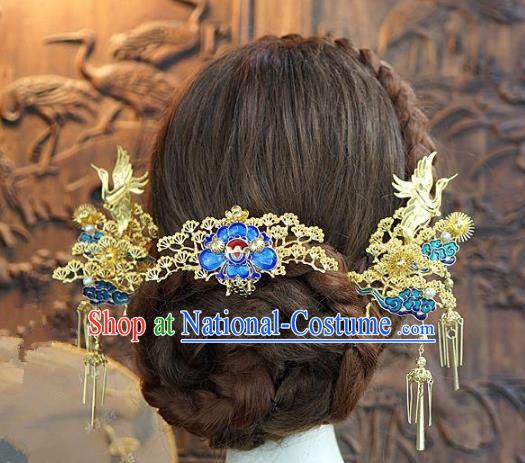 Chinese Handmade Classical Hair Accessories Ancient Palace Lady Blueing Hairpins for Women