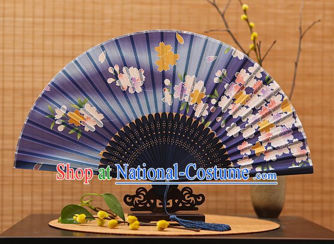 Traditional Chinese Crafts Printing Flowers Navy Folding Fan, China Sensu Paper Fans for Women