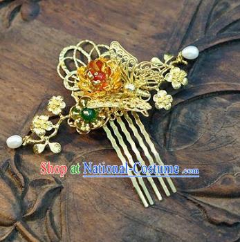 Chinese Handmade Classical Hair Accessories Ancient Palace Lady Hairpins Golden Hair Comb for Women