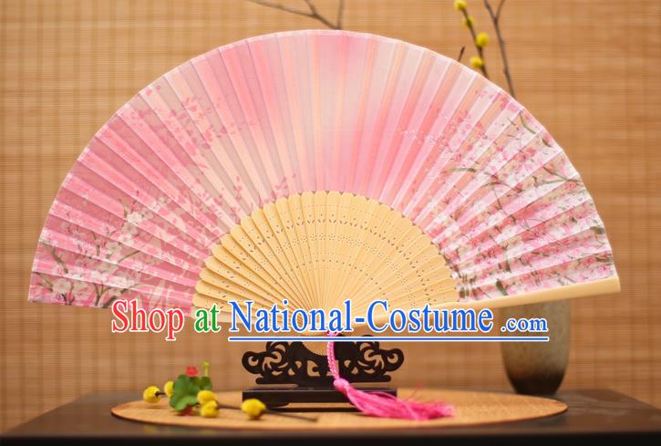 Traditional Chinese Crafts Printing Flowers Pink Folding Fan, China Sensu Paper Fans for Women