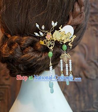 Chinese Handmade Classical Hair Accessories Ancient Hairpins Bride Jade Hair Clip for Women