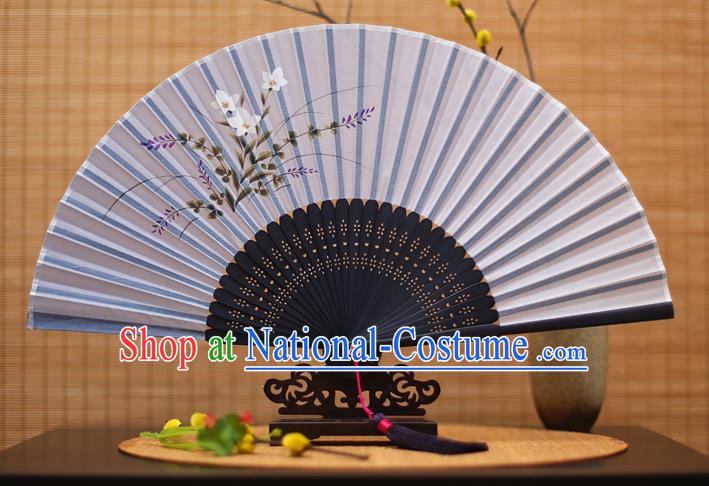 Traditional Chinese Crafts Printing Orchid Blue Folding Fan, China Sensu Paper Fans for Women