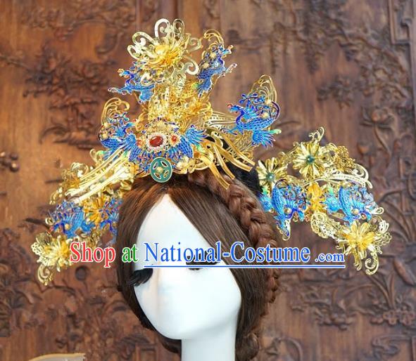 Chinese Handmade Classical Hair Accessories Ancient Cloisonne Phoenix Coronet Hairpins Bride Hair Clip for Women