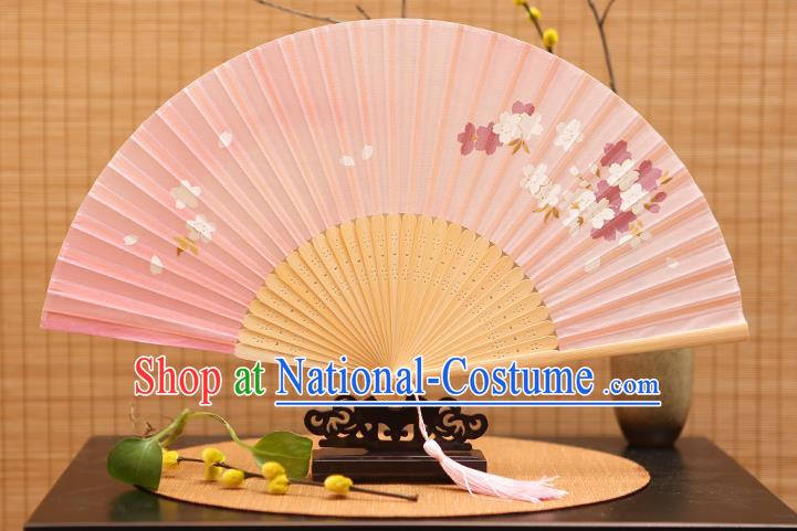 Traditional Chinese Crafts Printing Pink Folding Fan, China Sensu Paper Fans for Women