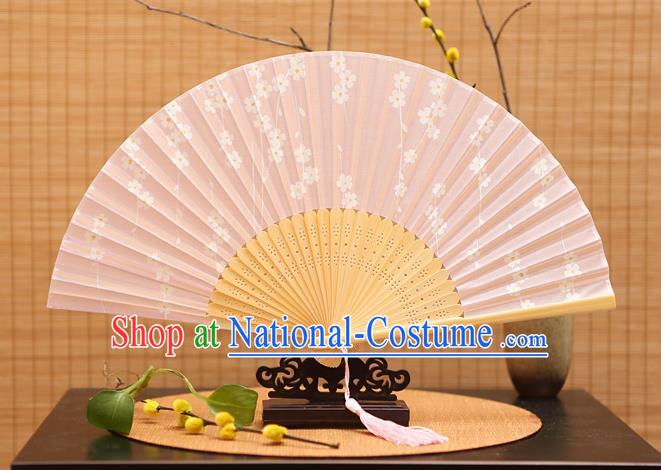 Traditional Chinese Crafts Printing Wisteria Pink Folding Fan, China Sensu Paper Fans for Women