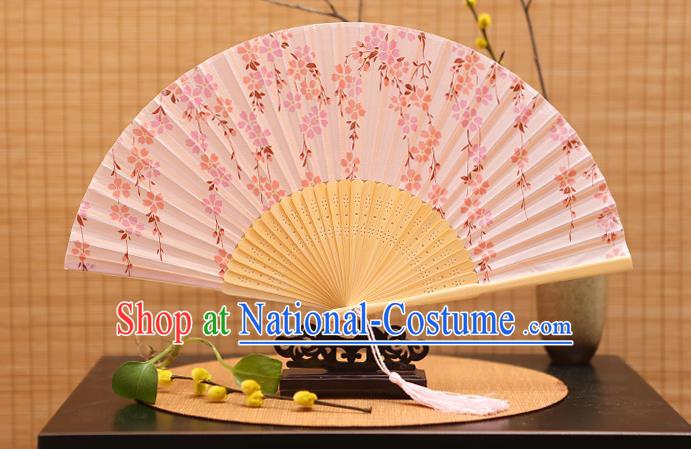 Traditional Chinese Crafts Printing Wisteria Pink Folding Fan, China Sensu Paper Fans for Women