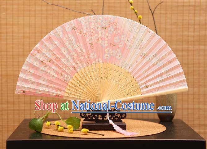 Traditional Chinese Crafts Printing Flowers Pink Folding Fan, China Sensu Paper Fans for Women