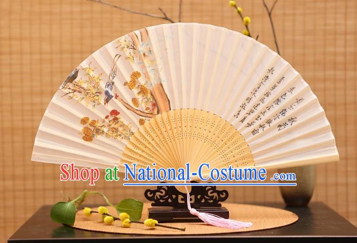 Traditional Chinese Crafts Printing Bird Folding Fan, China Sensu Paper Fans for Women