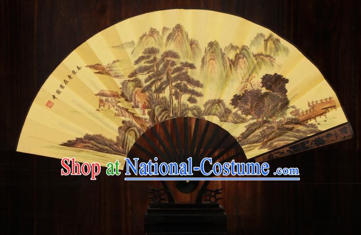 Traditional Chinese Crafts Printing Pineburst Folding Fan, China Sculpture Framework Silk Fans for Men