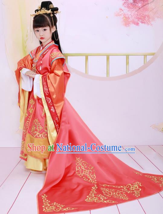 Traditional Chinese Tang Dynasty Court Lady Costume, China Ancient Imperial Concubine Embroidered Clothing for Kids