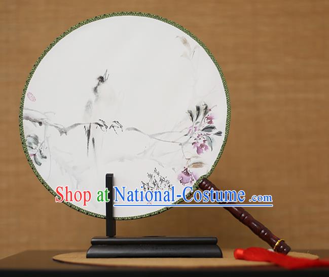 Traditional Chinese Crafts Printing White Round Fan, China Palace Fans Princess Silk Circular Fans for Women