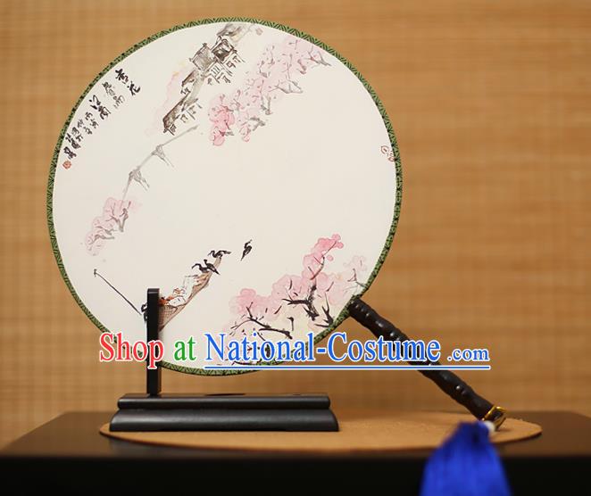 Traditional Chinese Crafts Printing White Round Fan, China Palace Fans Princess Silk Circular Fans for Women