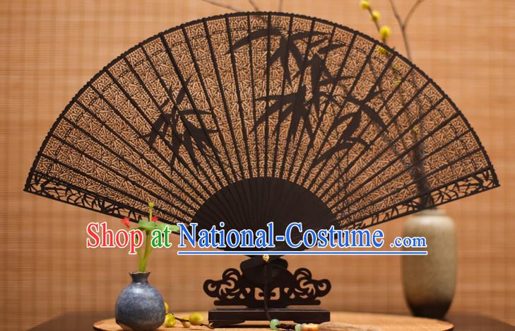 Traditional Chinese Crafts Ebony Folding Fan Carving Bamboo Sandalwood Fans for Women