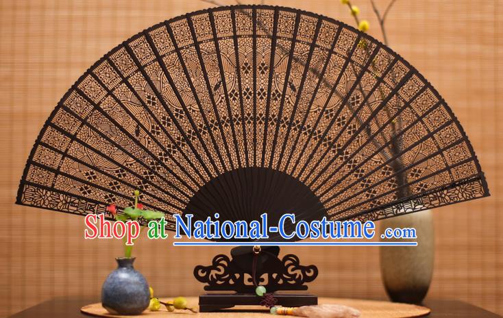 Traditional Chinese Crafts Ebony Folding Fan Carving Sandalwood Fans for Women