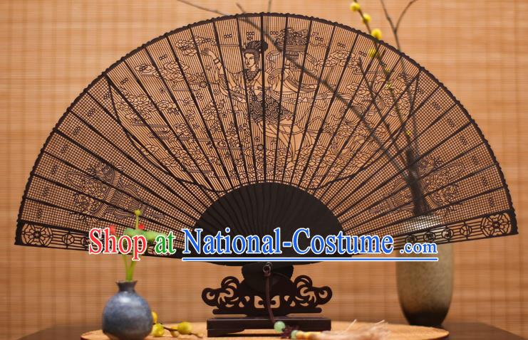 Traditional Chinese Crafts Ebony Folding Fan Carving Fairy Sandalwood Fans for Women