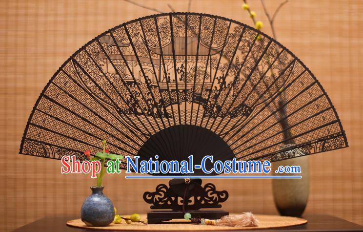 Traditional Chinese Crafts Ebony Folding Fan Carving Sandalwood Fans for Women