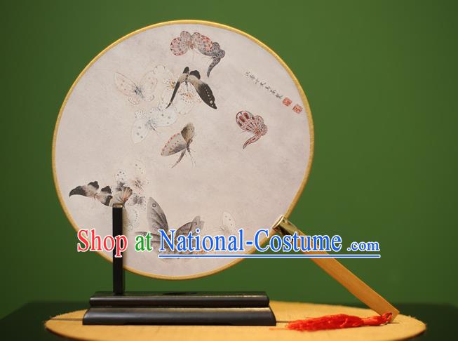 Traditional Chinese Crafts Printing Butterfly Round Fan, China Palace Fans Princess Silk Circular Fans for Women