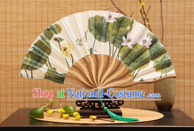 Traditional Chinese Crafts Printing Lotus Silk Folding Fan Sensu Fans for Women