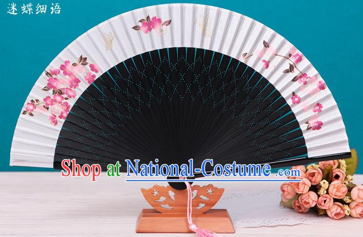 Traditional Chinese Crafts Printing Flowers Silk Folding Fan Sensu Fans for Women