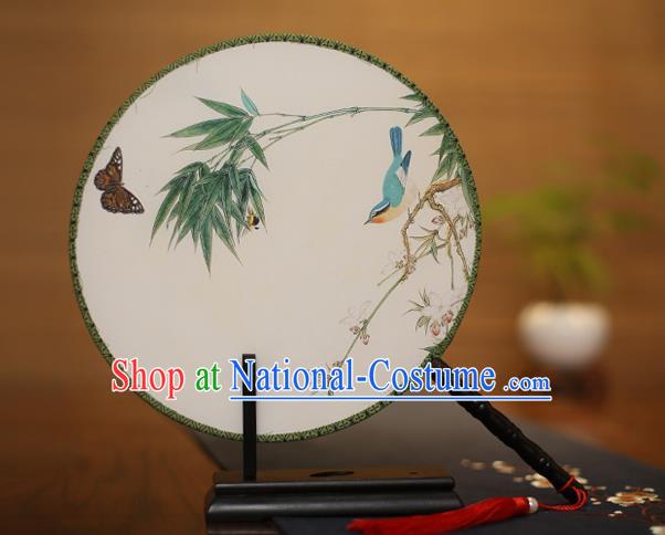 Traditional Chinese Crafts Printing Bamboo Round Fan, China Palace Fans Princess Silk Circular Fans for Women