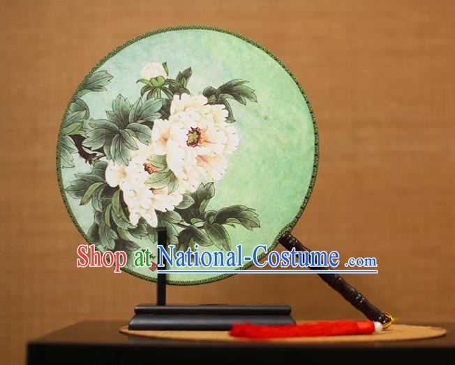 Traditional Chinese Crafts Printing Peony Round Fan, China Palace Fans Princess Silk Circular Fans for Women