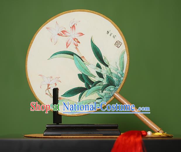 Traditional Chinese Crafts Painting Rosewood Round Fan, China Palace Fans Princess Silk Circular Fans for Women