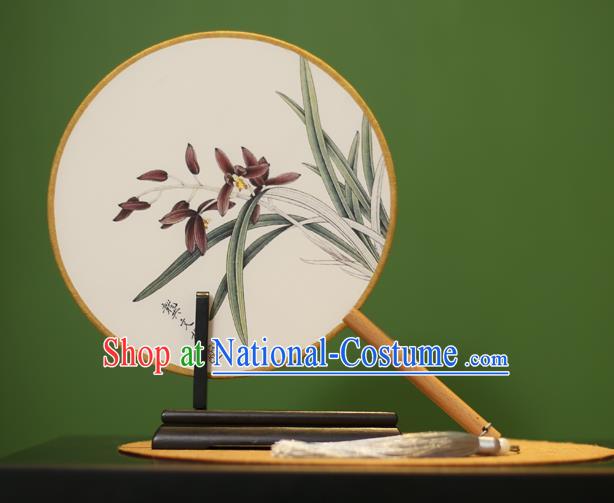 Traditional Chinese Crafts Painting Orchid Round Fan, China Palace Fans Princess Silk Circular Fans for Women