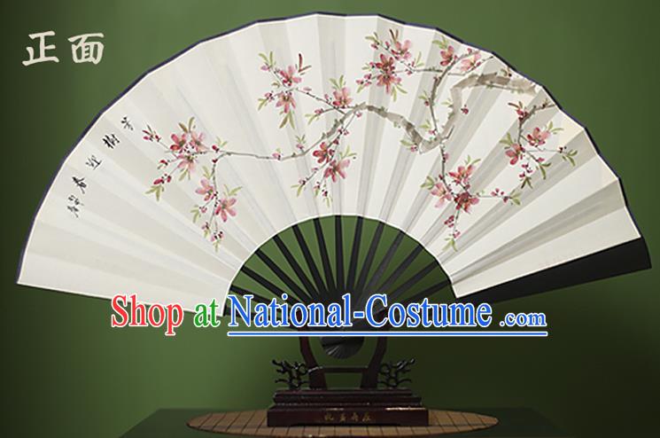 Traditional Chinese Crafts Printing Peach Blossom White Folding Fan Paper Fans for Women