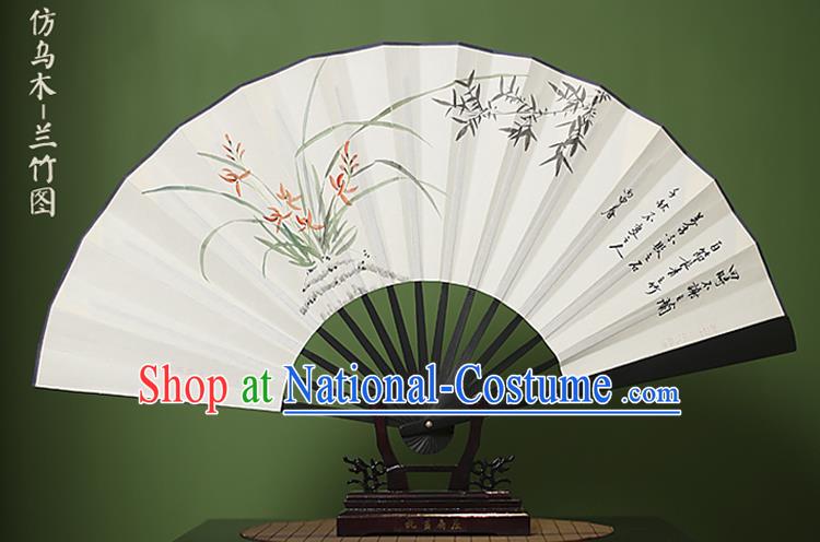 Traditional Chinese Crafts Ink Painting Orchid Bamboo Folding Fan Paper Fans for Women