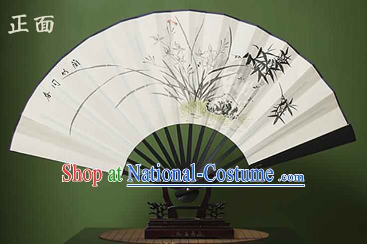 Traditional Chinese Crafts Ink Painting Orchid Bamboo White Folding Fan Paper Fans for Women