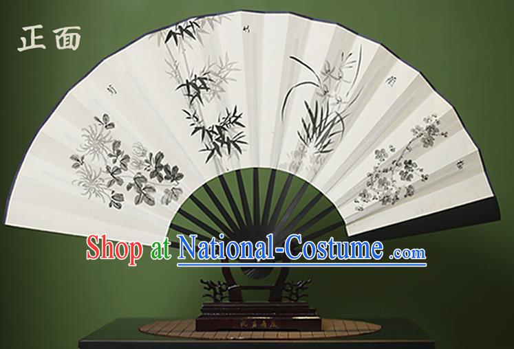 Traditional Chinese Crafts Ink Painting Plum Blossom Orchid Bamboo and Chrysanthemum Folding Fan Paper Fans for Women