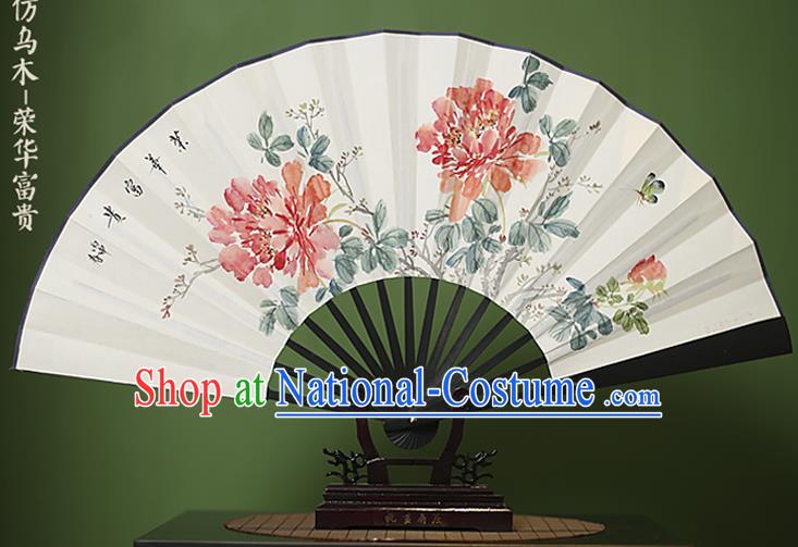 Traditional Chinese Crafts Ink Painting Peony Folding Fan Paper Fans for Women