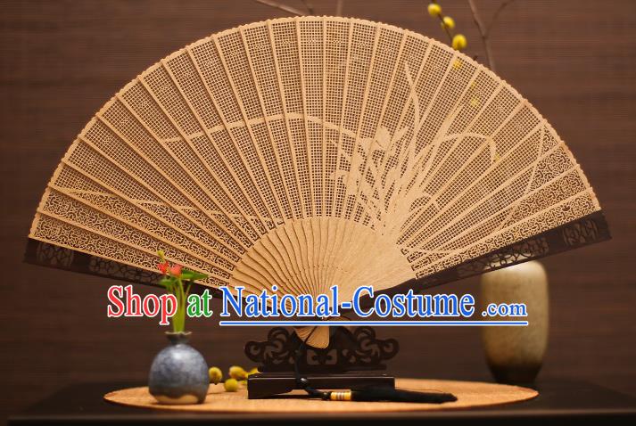 Traditional Chinese Crafts Sandalwood Orchid Folding Fan Sandal Fans for Women