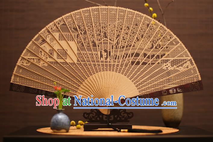 Traditional Chinese Crafts Sandalwood Courtyard Folding Fan Sandal Fans for Women