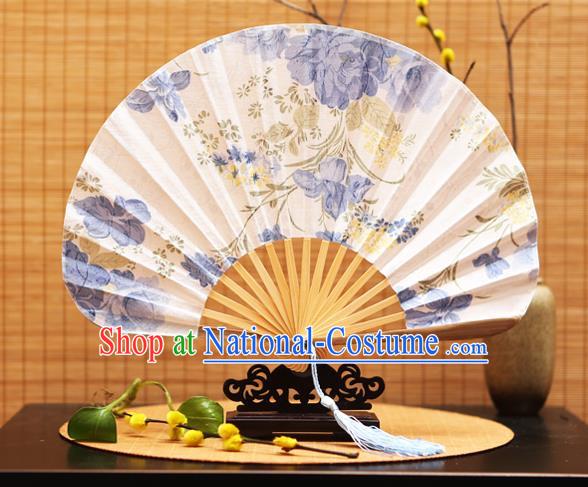 Traditional Chinese Crafts Shell White Silk Folding Fan Ink Painting Flowers Bamboo Fans for Women