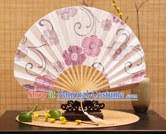 Traditional Chinese Crafts Shell Silk Folding Fan Ink Painting Purple Flowers Bamboo Fans for Women